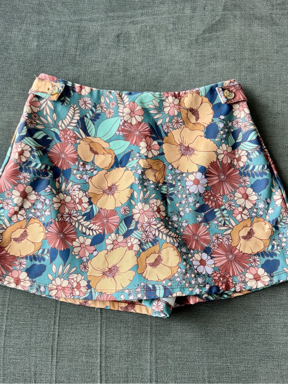 Altar’d State Floral Print Women's Skort- Teal with Yellow & Coral Flowers
